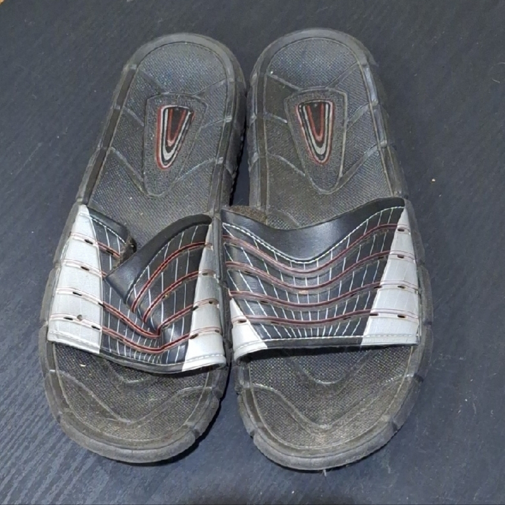 Black and Gray Slide Sandals